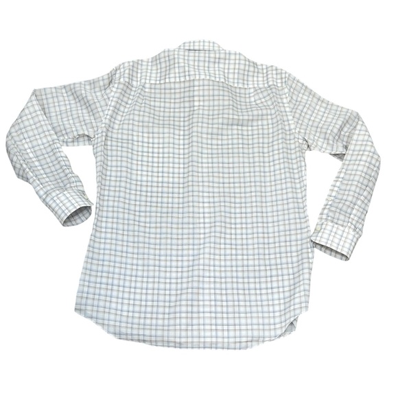 ERMENEGILDO ZEGNA WHITE W BLUE & BROWN GRID PATTERN CHECKED COTTON DRESS SHIRT - Picture 4 of 11